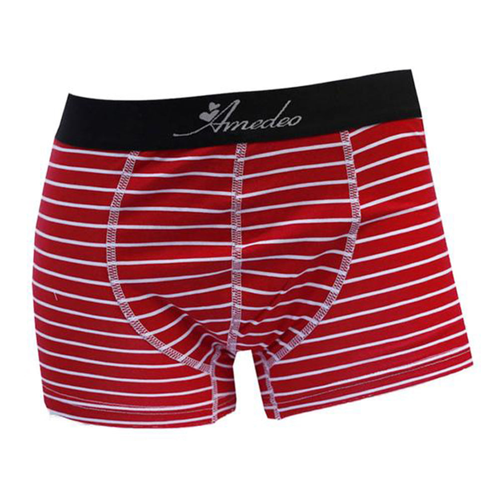 Red & White Striped Mens Boxer Briefs - Cotton Underwear Trunk for Men - Amedeo Exclusive