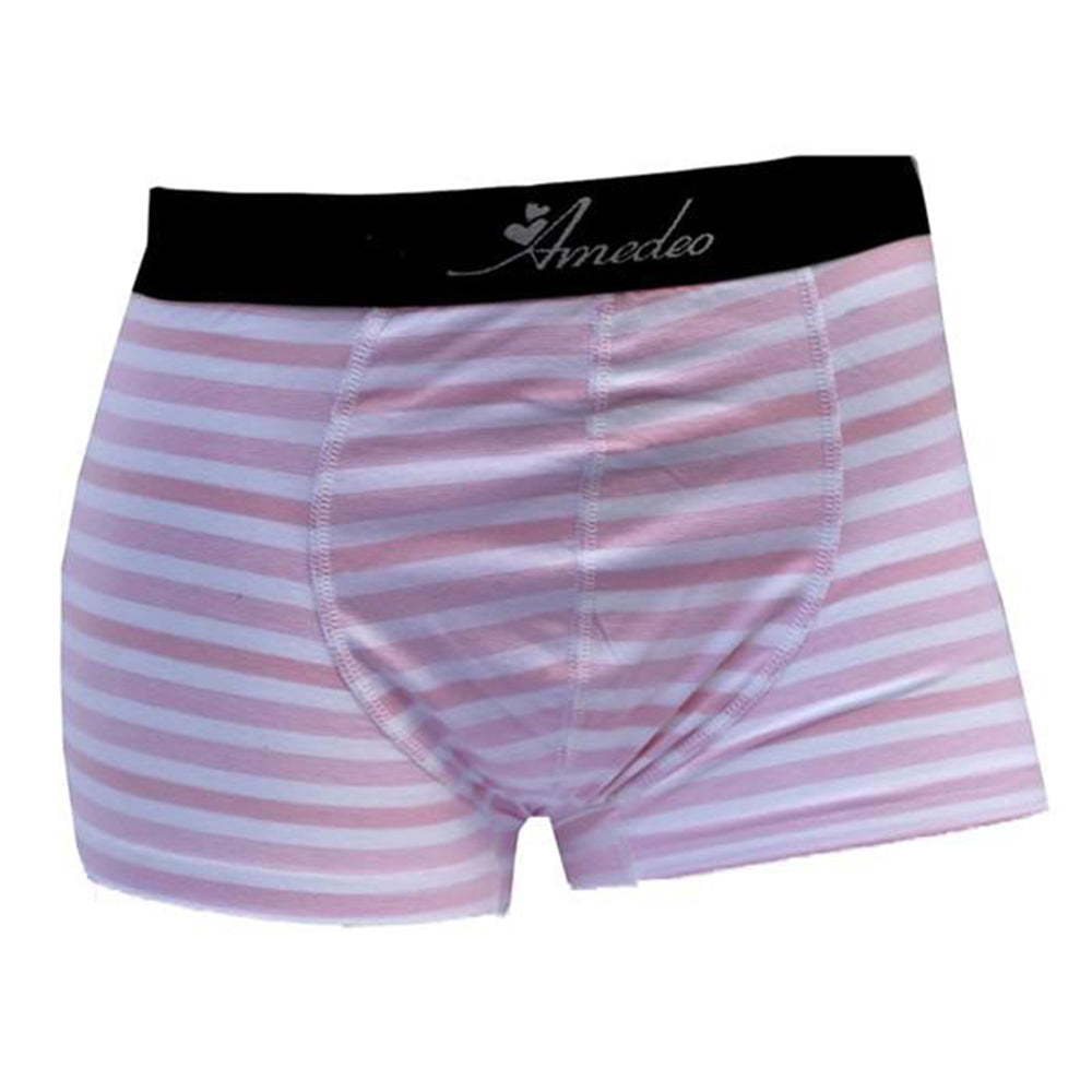 Pink & White Striped Mens Boxer Briefs - Cotton Underwear Trunk for Men - Amedeo Exclusive