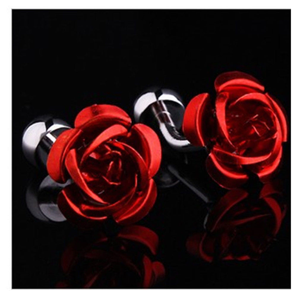 Men's Stainless Steel Red Rose Cufflinks With Box - Amedeo Exclusive