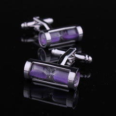 Men's Stainless Steel Purple Hour Glass Cufflinks with Box - Amedeo Exclusive