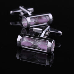 Men's Stainless Steel Pink Hour Glass Cufflinks with Box - Amedeo Exclusive