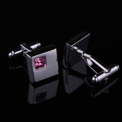 Mens Stainless Steel Silver Small Pink Square Cufflinks for Shirt with Box - Hand Crafted Perfect - Amedeo Exclusive