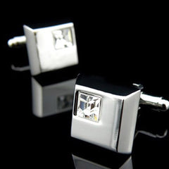 Mens Stainless Steel Silver Small White Square Cufflinks for Shirt with Box - Hand Crafted Perfect - Amedeo Exclusive