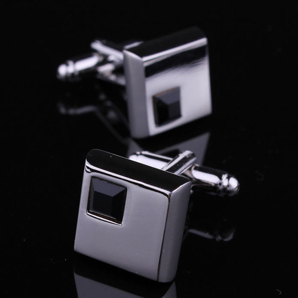 Mens Stainless Steel Silver Small Black Square Cufflinks for Shirt with Box - Hand Crafted Perfect - Amedeo Exclusive