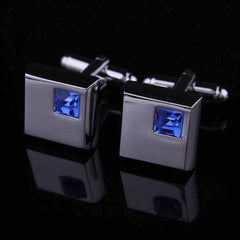 Men's Stainless Steel Silver Small Light Blue Square Cufflinks with Box - Amedeo Exclusive