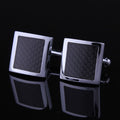 Mens Stainless Steel Silver + Black Carbon Fiber Square Cufflinks for Shirt with Box - Hand - Amedeo Exclusive