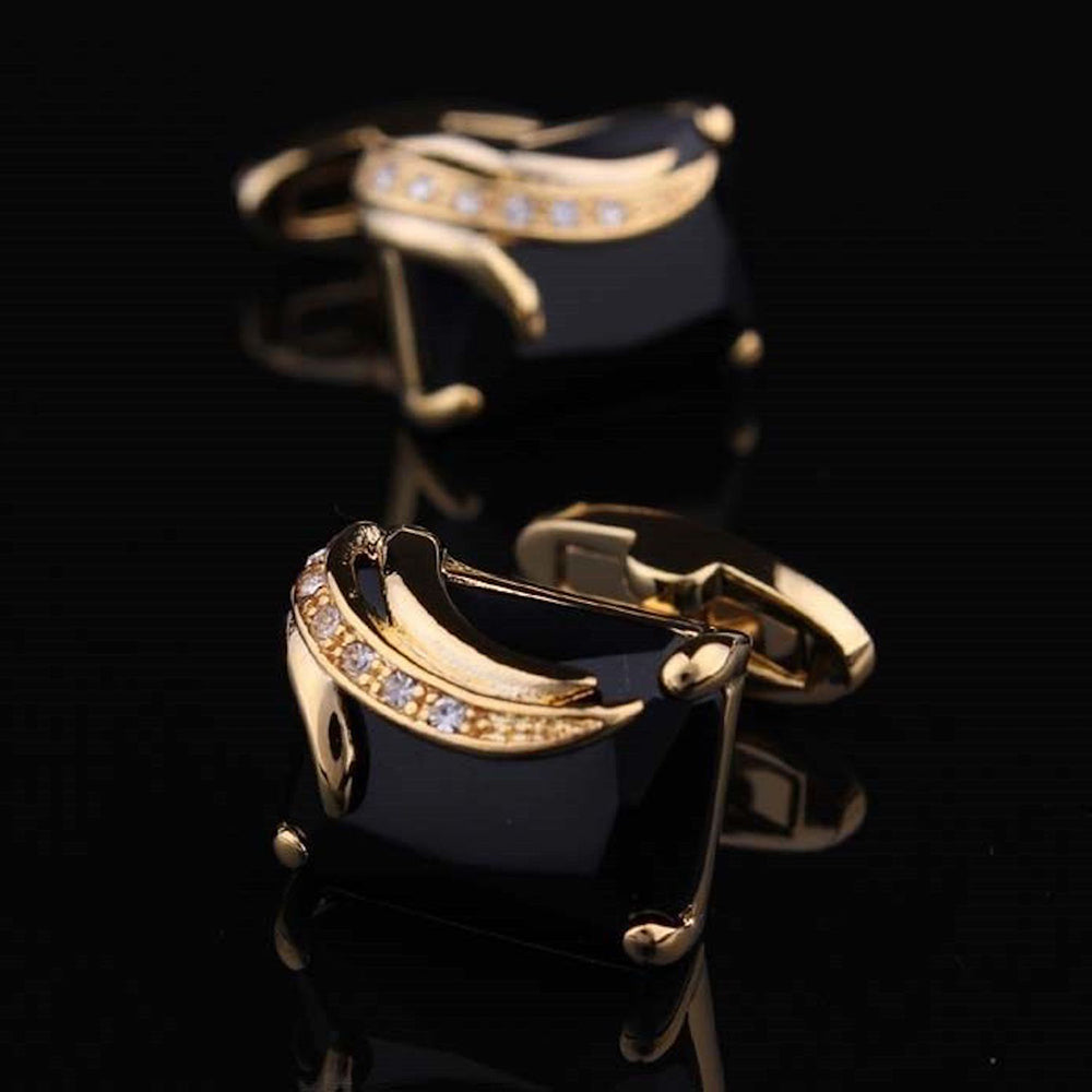 Mens Stainless Steel Gold & Black Square Cufflinks for Shirt with Box - Hand Crafted Perfect Gift - Amedeo Exclusive