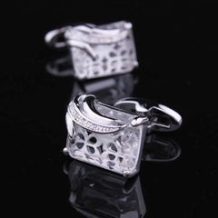 Mens Stainless Steel Silver + White Square Cufflinks for Shirt with Box - Hand Crafted Perfect Gift - Amedeo Exclusive