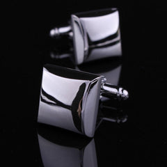 Men's Stainless Steel Pure Silver Squares Cufflinks with Box - Amedeo Exclusive