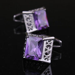Mens Stainless Steel Big Square Purple Cufflinks for Shirt with Box - Hand Crafted Perfect Gift - Amedeo Exclusive