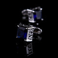 Mens Stainless Steel Silver Big Square Blue Cufflinks for Shirt with Box - Hand Crafted Perfect Gift - Amedeo Exclusive