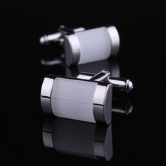 Mens Stainless Steel Silver with White Square Pearl Cufflinks for Shirt with Box - Hand Crafted - Amedeo Exclusive