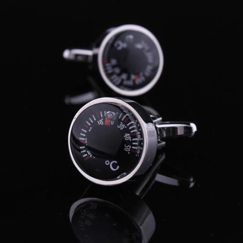 Mens Stainless Steel Silver with Black Temperature Cufflinks for Shirt with Box - Hand Crafted - Amedeo Exclusive
