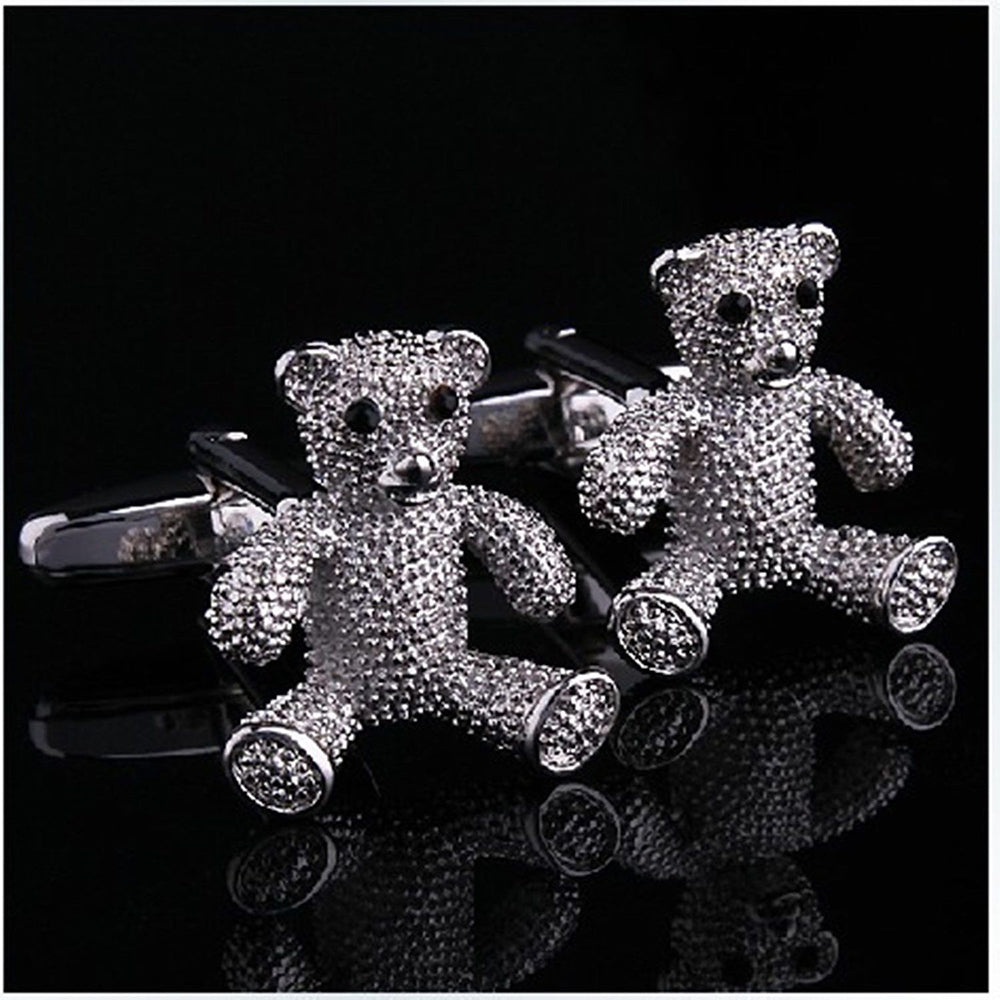 Men's Stainless Steel Silver Bears Cufflinks with Box - Amedeo Exclusive