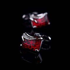Mens Stainless Steel Silver + Burgundy Squares Cufflinks for Shirt with Box - Hand Crafted Perfect - Amedeo Exclusive