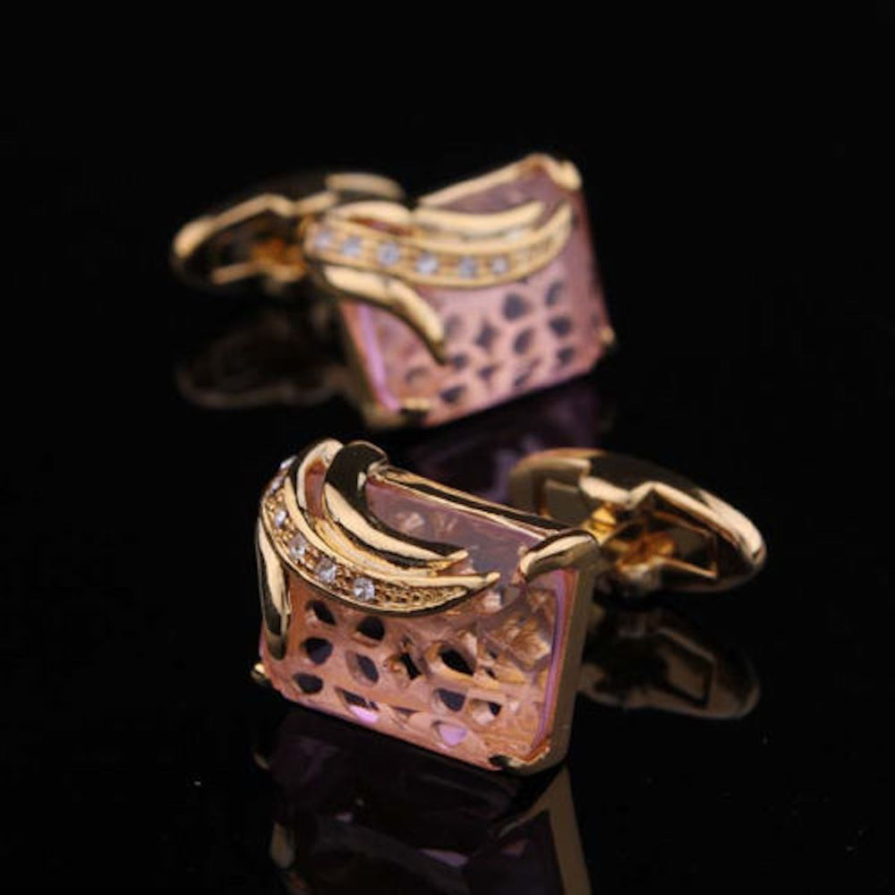 Mens Stainless Steel Exclusive Gold + Pink Squares Cufflinks for Shirt with Box - Hand Crafted - Amedeo Exclusive