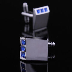 Men's Stainless Steel Silver with 3 small blue stones Cufflinks with Box - Amedeo Exclusive