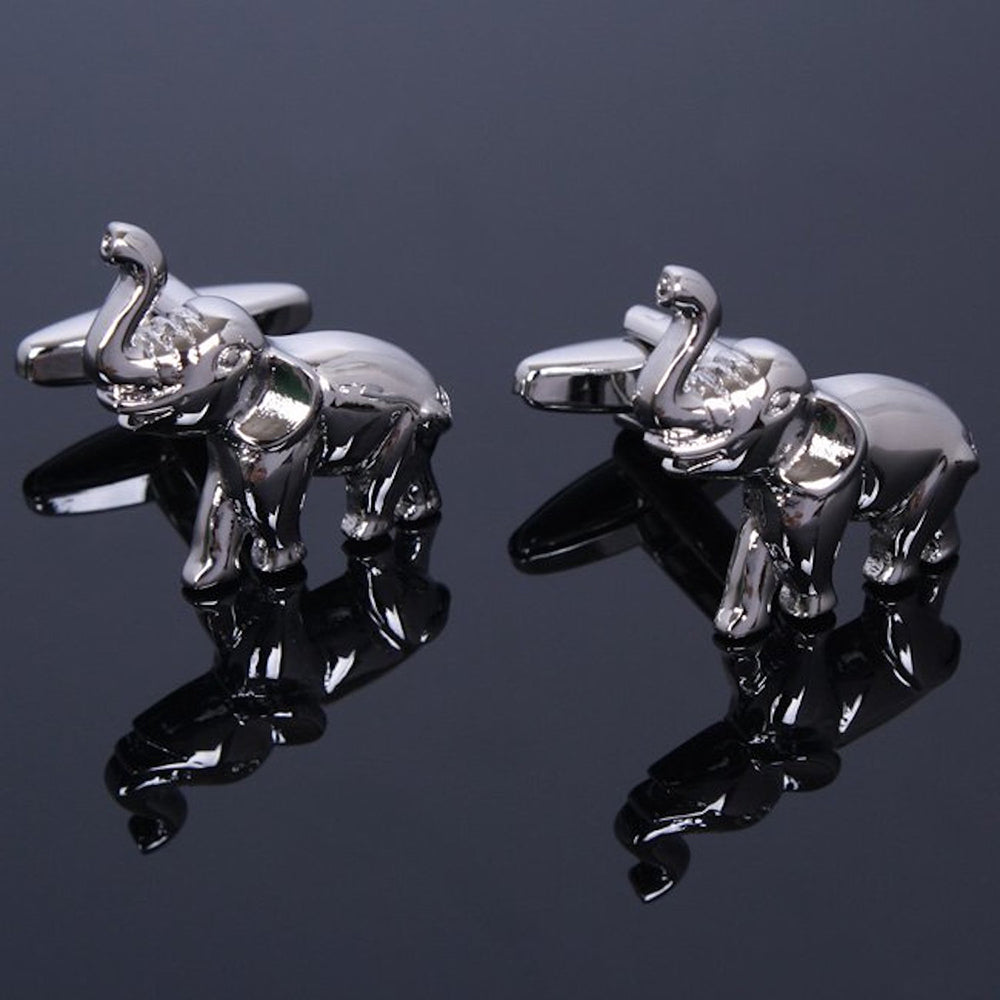 Mens Stainless Steel Silver Elephants Cufflinks for Shirt with Box - Hand Crafted Perfect Gift - Amedeo Exclusive