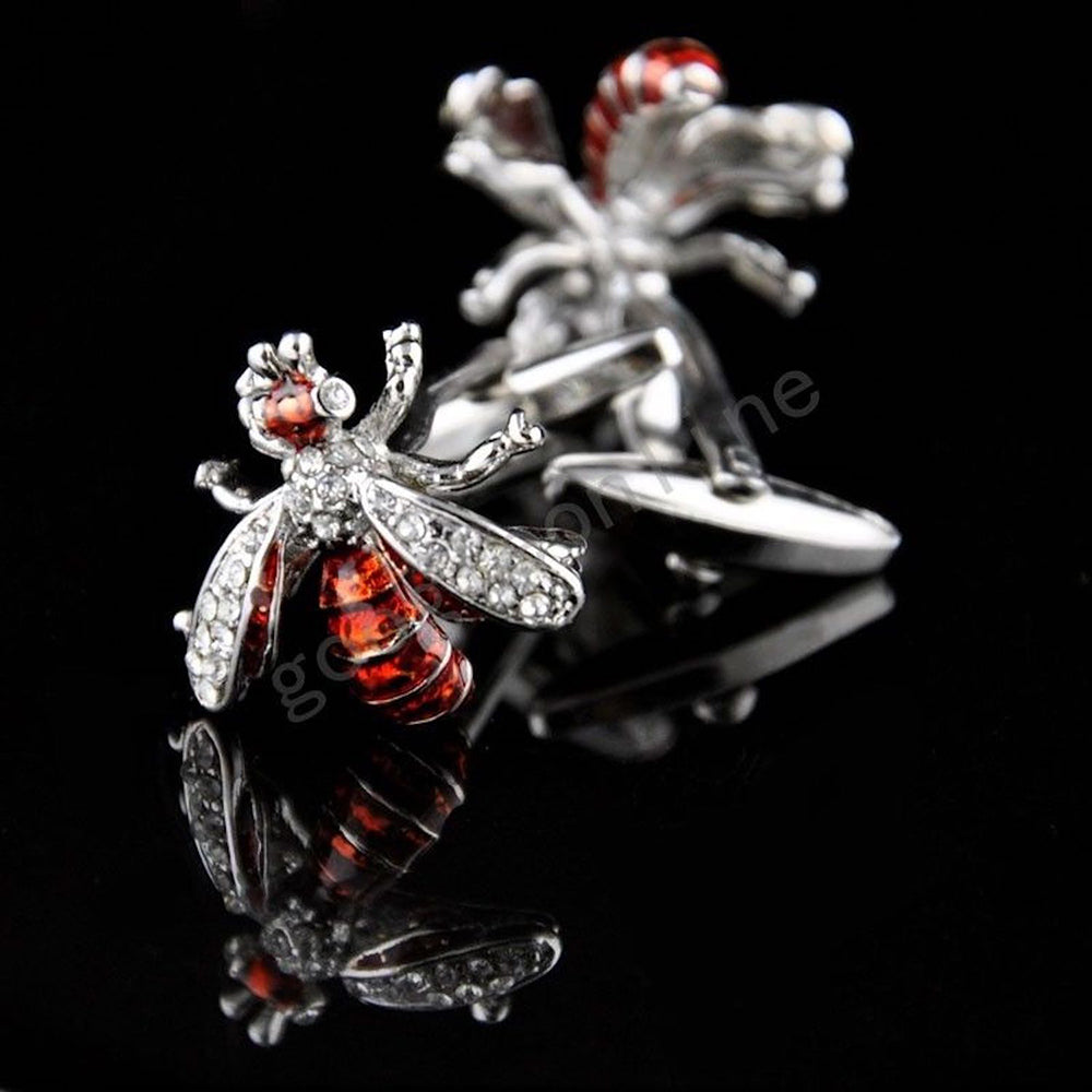Mens Stainless Steel Red Diamond Flies Cufflinks for Shirt with Box - Hand Crafted Perfect Gift - Amedeo Exclusive
