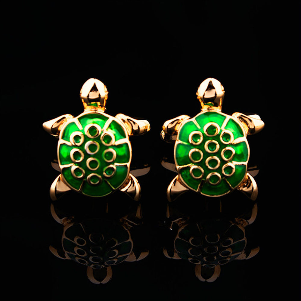 Mens Stainless Steel Green & Gold Turtles Cufflinks for Shirt with Box - Hand Crafted Perfect Gift - Amedeo Exclusive