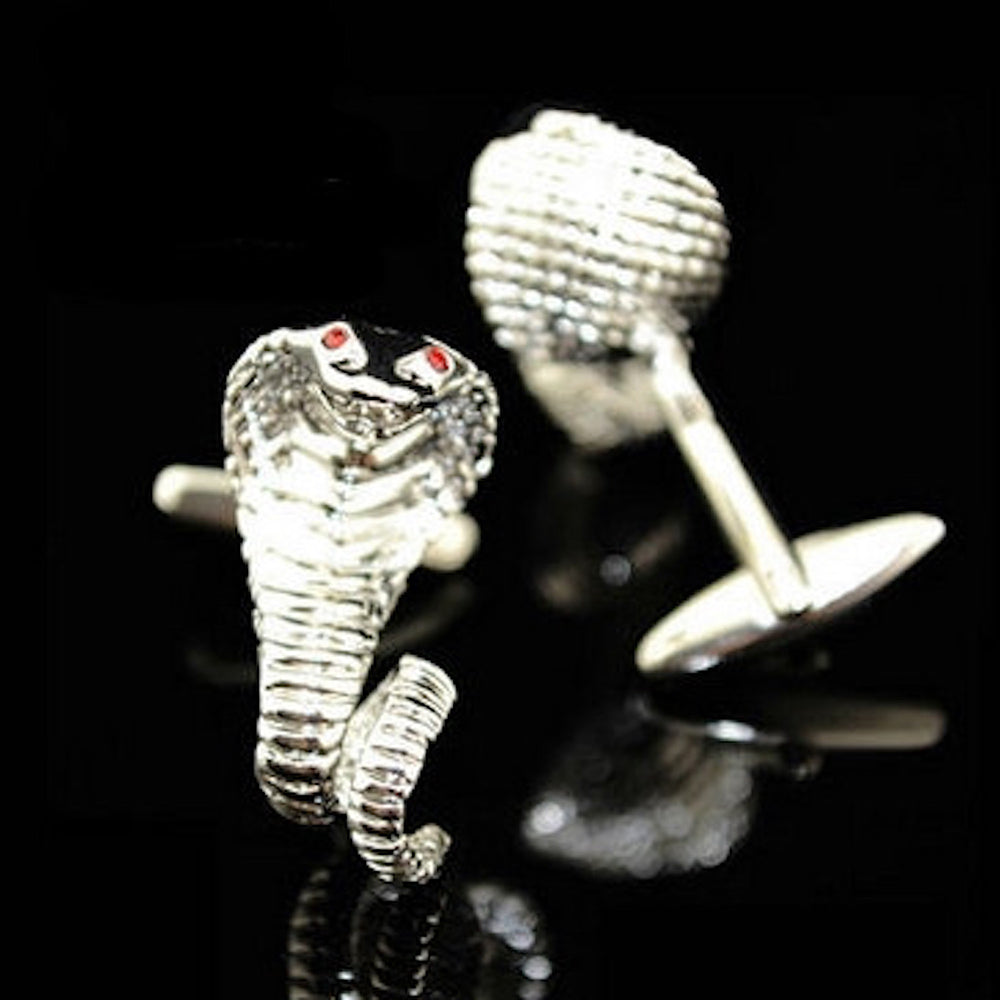 Mens Stainless Steel Silver Snakes Cufflinks for Shirt with Box - Hand Crafted Perfect Gift - Amedeo Exclusive