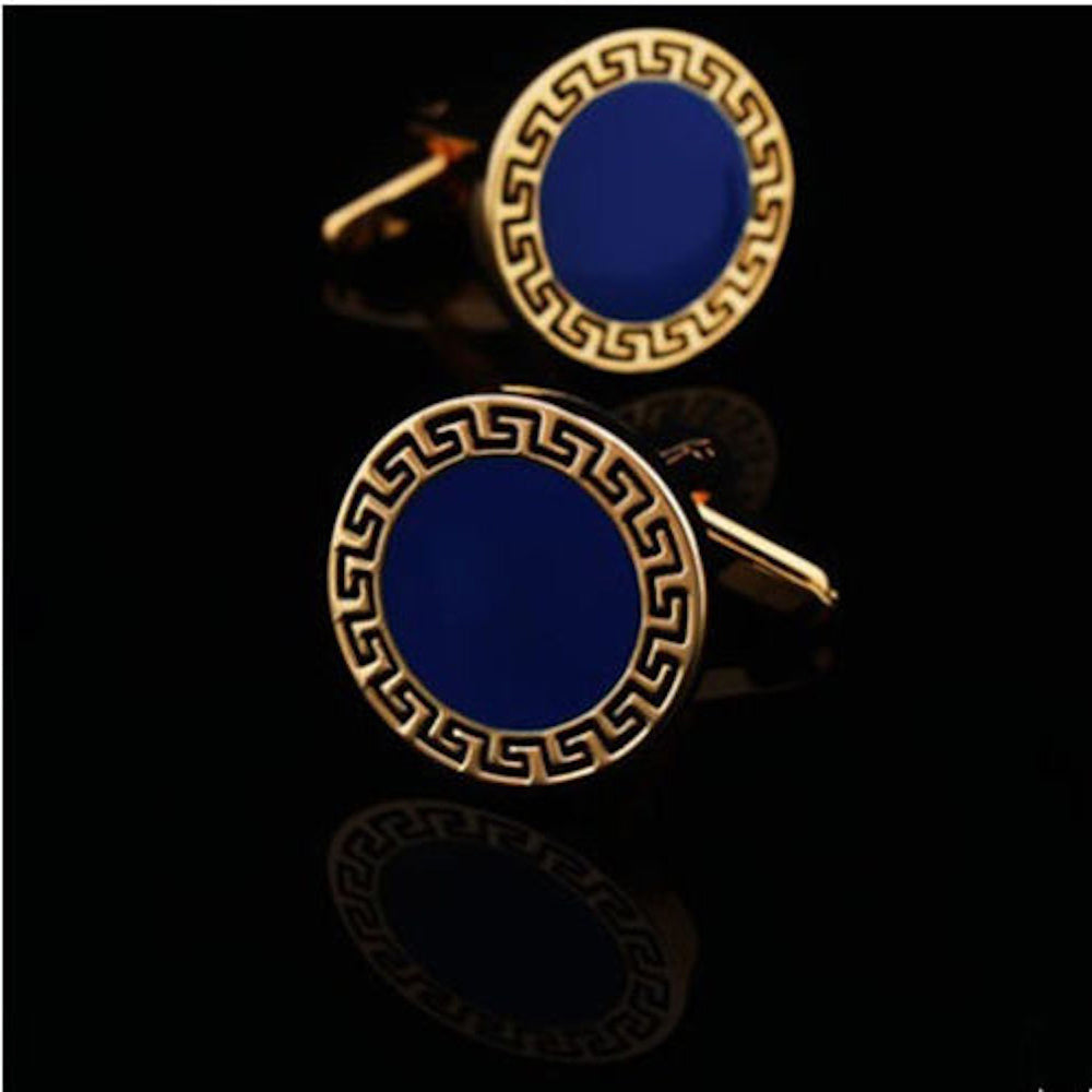 Mens Stainless Steel Gold & Blue Circles Cufflinks for Shirt with Box - Hand Crafted Perfect Gift - Amedeo Exclusive