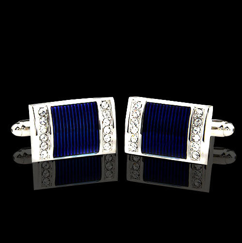 Men's Stainless Steel Silver with Blue Marble Cufflinks with Box - Amedeo Exclusive