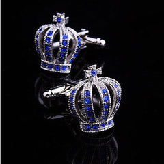 Mens Stainless Steel Silver Diamond Crowns Cufflinks for Shirt with Box - Hand Crafted Perfect Gift - Amedeo Exclusive
