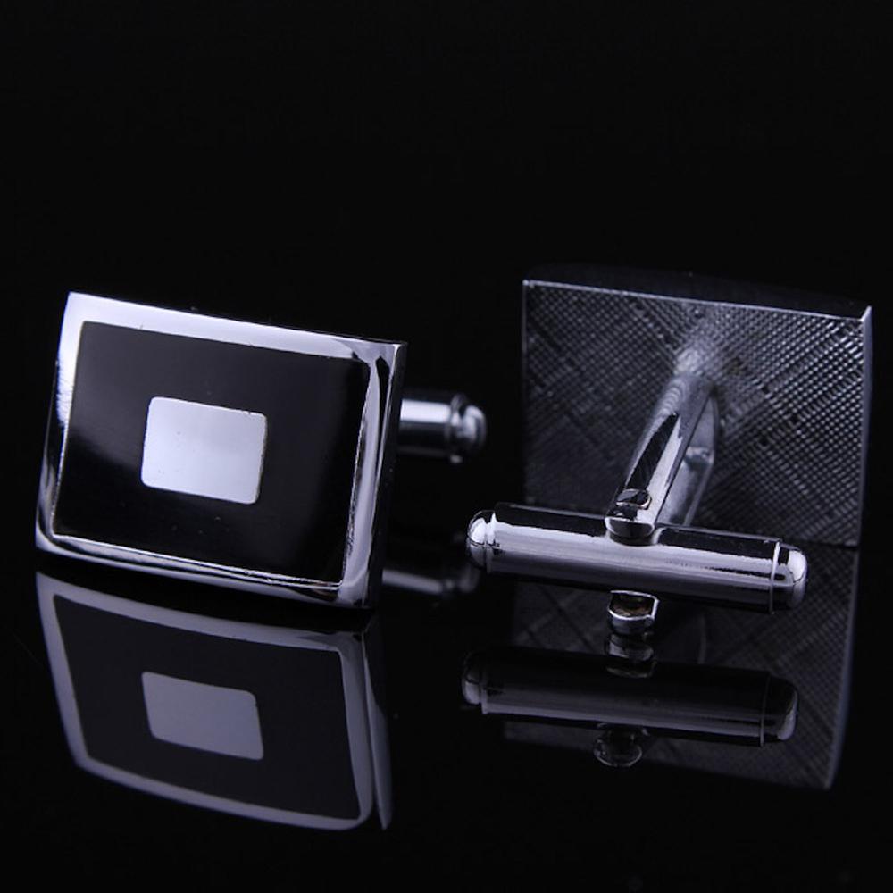 Men's Stainless Steel Black with Silver Sqaures Cufflinks with Box - Amedeo Exclusive