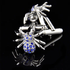 Mens Stainless Steel Silver and Blue Spiders Cufflinks for Shirt with Box - Hand Crafted Perfect - Amedeo Exclusive