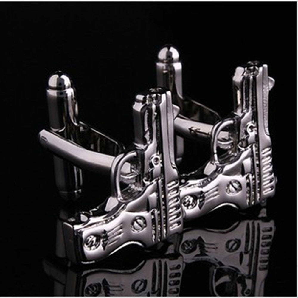 Mens Stainless Steel Silver Guns Cufflinks for Shirt with Box - Hand Crafted Perfect Gift - Amedeo Exclusive