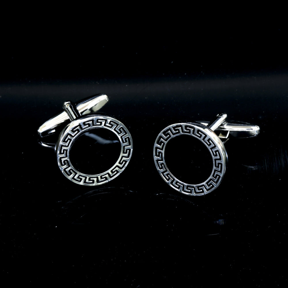 Men's Stainless Steel Round Greek Cufflinks with Box - Amedeo Exclusive