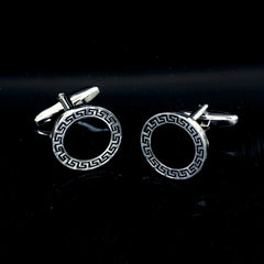 Men's Stainless Steel Round Greek Cufflinks with Box - Amedeo Exclusive