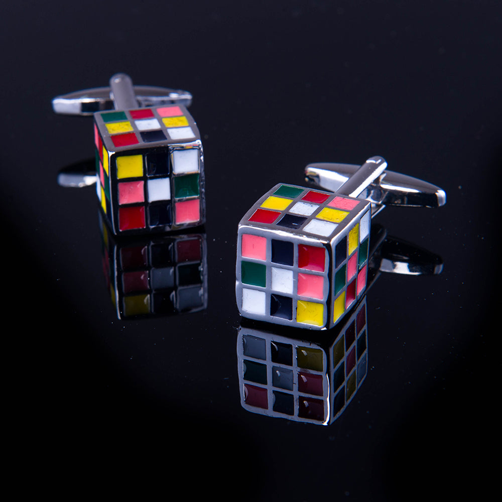 Men's Stainless Steel Colorful Cube Cufflinks with Box - Amedeo Exclusive