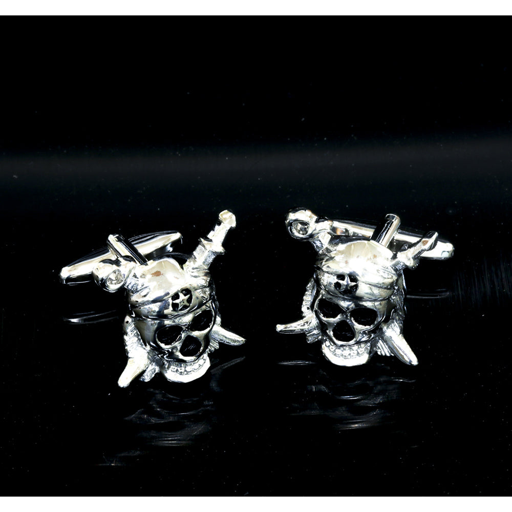Men's Stainless Steel Silver Pirates Cufflinks with Box - Amedeo Exclusive