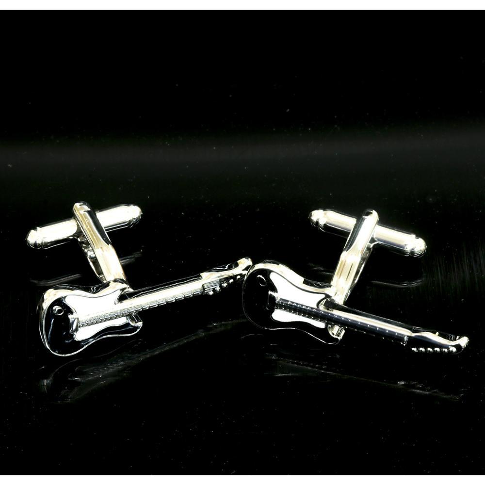 Men's Stainless Steel Black and White Guitars Cufflinks with Box - Amedeo Exclusive