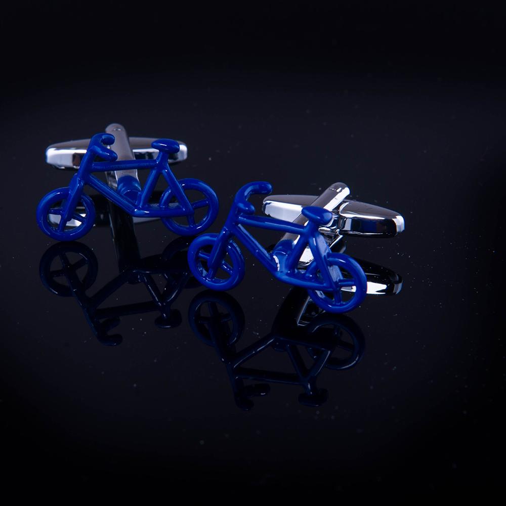 Men's Stainless Steel Blue Bikes Cufflinks with Box - Amedeo Exclusive