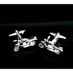 Men's Stainless Steel Silver and Black Motorbikes Cufflinks with Box - Amedeo Exclusive