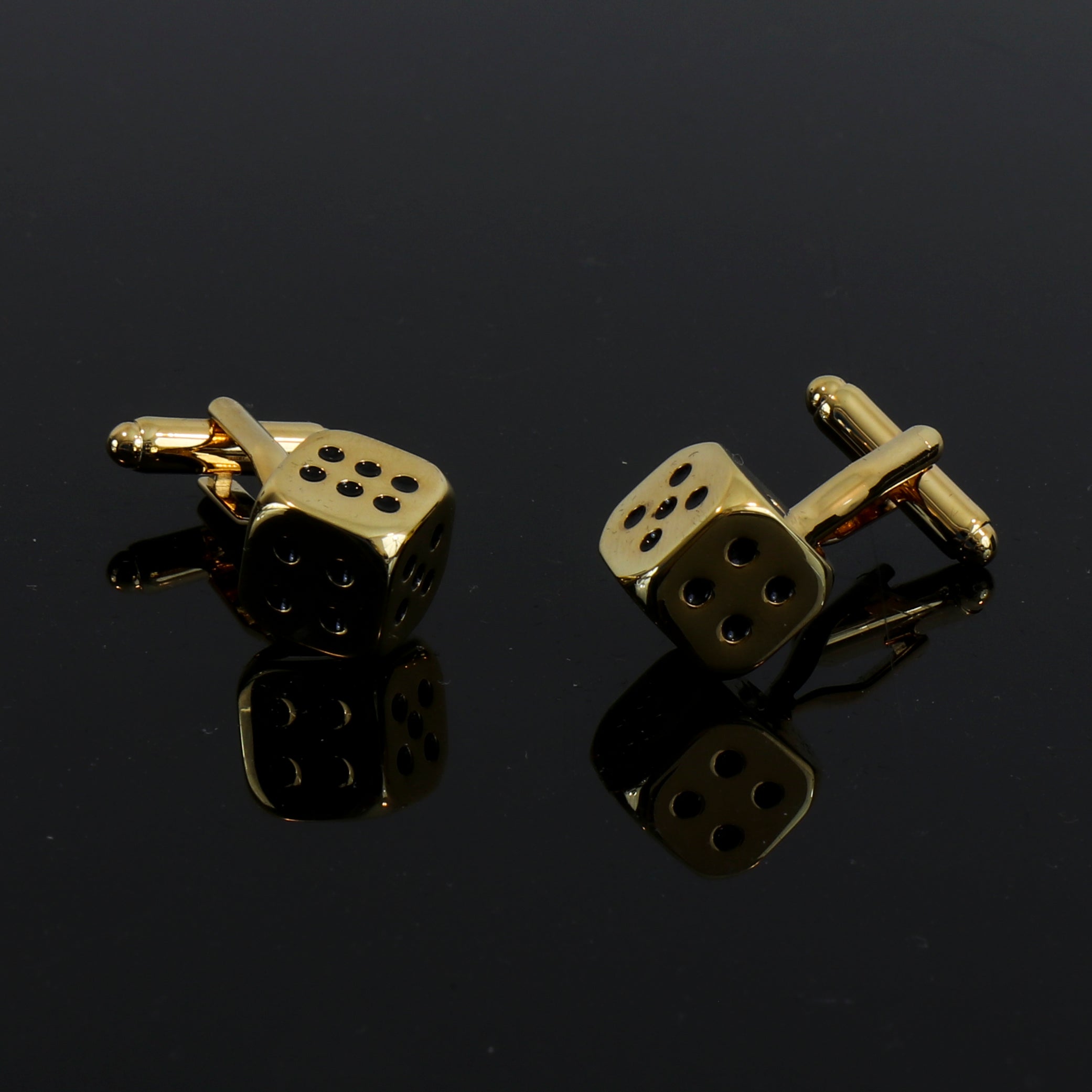Men's Stainless Steel Gold Dice Cufflinks with Box - Amedeo Exclusive