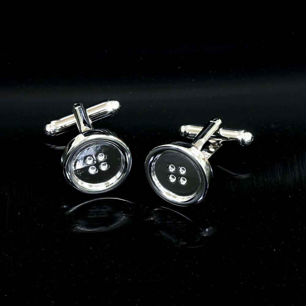 Men's Stainless Steel Silver Buttons Cufflinks with Box - Amedeo Exclusive