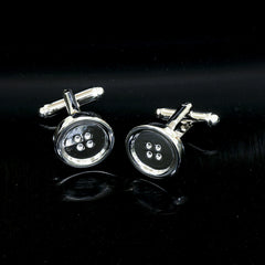 Men's Stainless Steel Silver Buttons Cufflinks with Box - Amedeo Exclusive