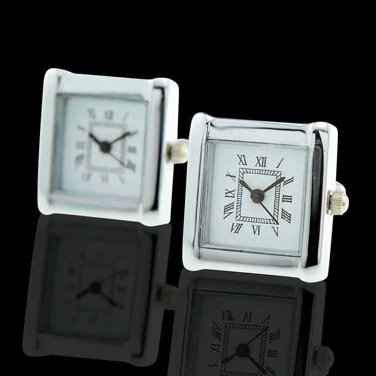 Men's Stainless Steel Square Functioning Clocks Cufflinks with Box - Amedeo Exclusive