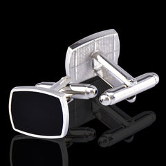 Men's Stainless Steel Silver Black Squares Cufflinks with Box - Amedeo Exclusive