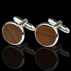 Men's Stainless Steel Brown on Silver Cufflinks with Box - Amedeo Exclusive