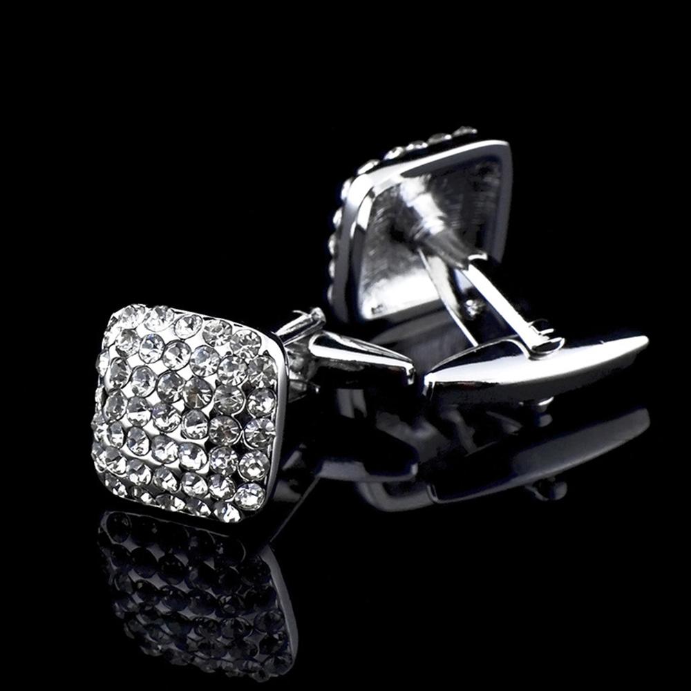 Men's Stainless Steel Square Silver Zirconia Cufflinks with Box - Amedeo Exclusive