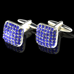 Men's Stainless Steel Square Blue Zirconia Cufflinks with Box - Amedeo Exclusive