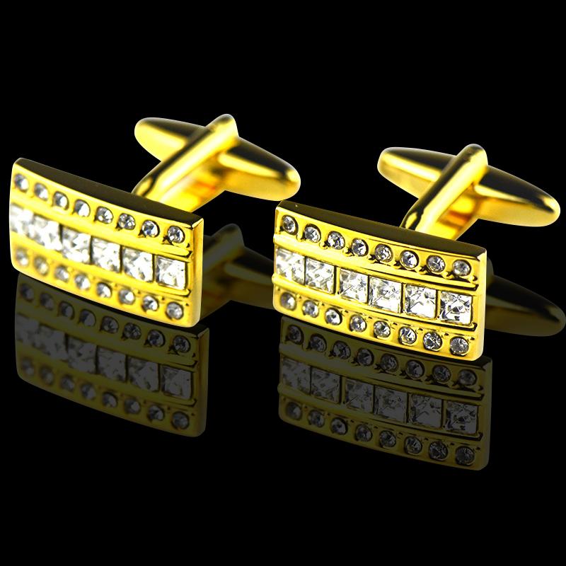 Men's Stainless Steel Gold Rectangle with Zirconia's Cufflinks with Box - Amedeo Exclusive