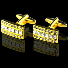 Men's Stainless Steel Gold Rectangle with Zirconia's Cufflinks with Box - Amedeo Exclusive