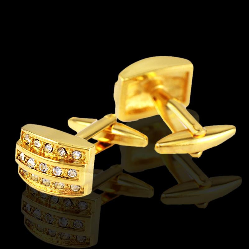 Men's Stainless Steel Gold Rectangle with Zirconia's Cufflinks with Box - Amedeo Exclusive