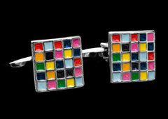 Colorful Cubes Mens Stainless Steel Square Cufflinks for Shirt with Box - Hand Crafted Perfect Gift